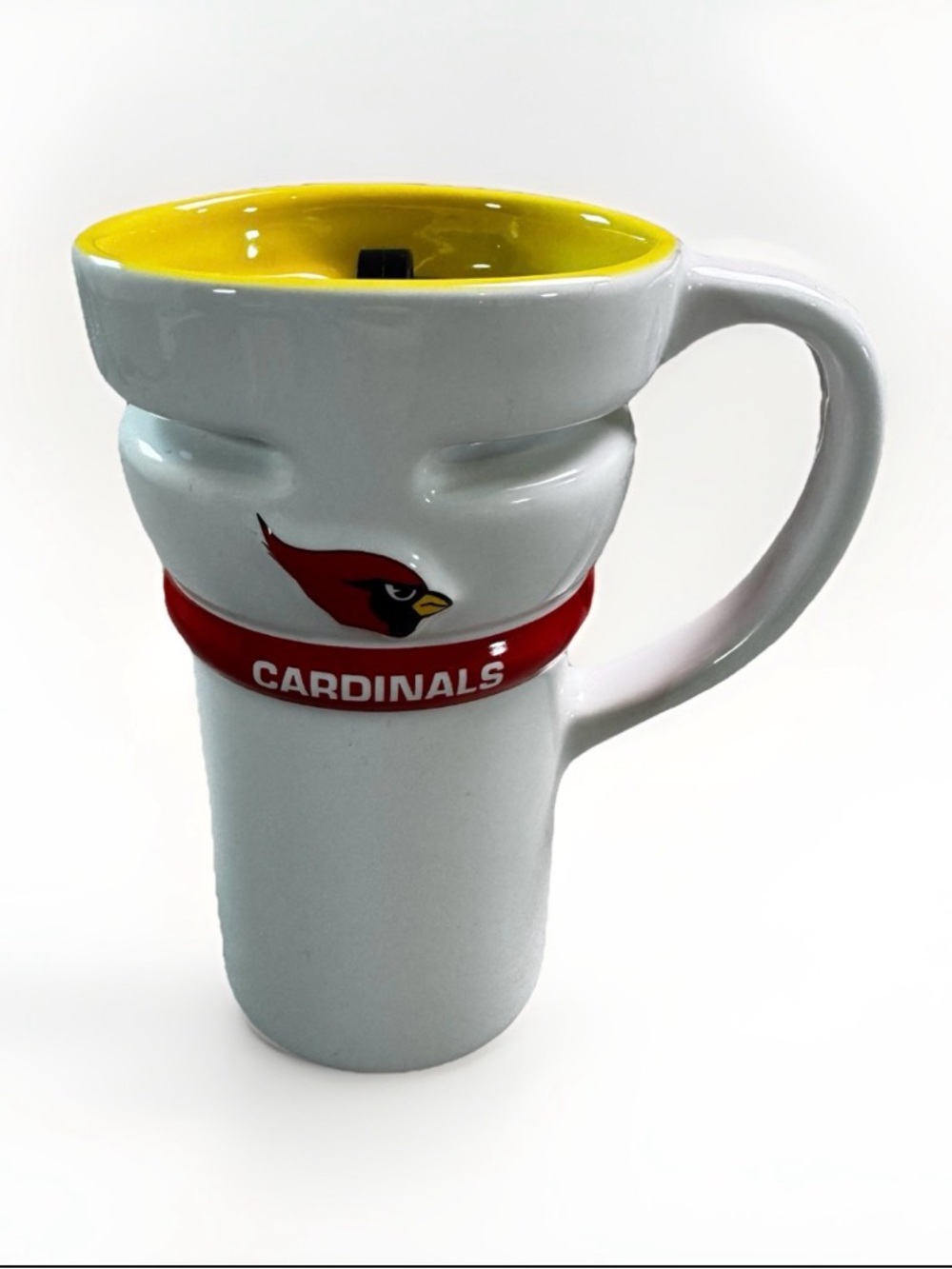 Vintage Arizona Cardinals Large Travel Coffee Mug with Lid. White Red Yellow NFL